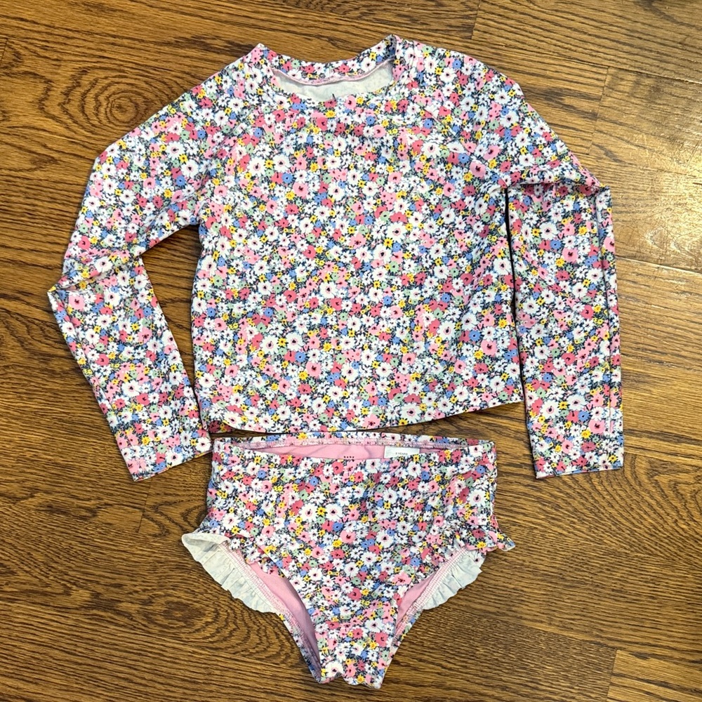 GAP Girls Floral Long-Sleeve Rashguard Set in Pink Multi